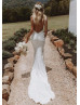V Neck Ivory Lace Open Back Sexy Modern Wedding Dress